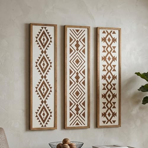 X DELUXE Minimalist Aztec Wood Wall Decor Set of 3 Geometric Scandinavian Boho Hanging Panels for Living Room Bedroom Hallway Office Modern Tribal MDF Wall Art Vertical Decorative Interior Accent - Image 7