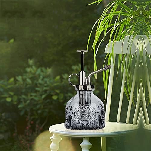 Glass Plant Mister Spray Bottle Indoor Watering Can 6.4inch Tall with Bronze Plastic Top Pump Vintage Small Plant for Outdoor Garden Succulent Flower (Gray) - Image 7