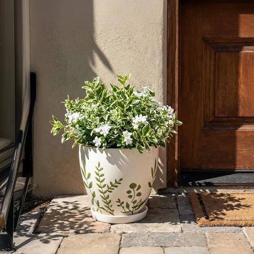MPotTo 10 Inch Plant Pot - Ceramic Planter for Indoor Outdoor Flowers, Decorative Round Indoor Flower Pot with Drainage Hole and Saucer, Plant Lover Gifts, Garden Patio Home Office Decor, White - Image 6