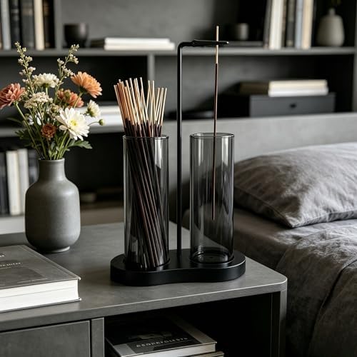 Gray Glass Incense Holder, Incense Sticks Burner Holder with Storage,Hang Upside Down Incense Holder for Sticks with Glass Ash Catcher for Meditation Yoga Spa Room Decor (Gray) - Image 6