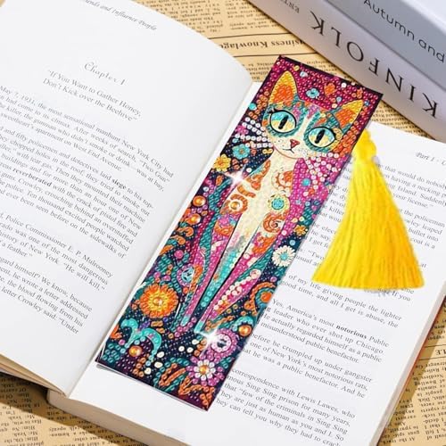 Puraikcmi 6 PCS 5D DIY Diamond Art Bookmarks Kit Cats Diamond Paintings Bookmarks Kits with Tassels Acrylic, Rhinestone Crafts Decoration Gift Set for Book Lovers Beginners & Adults - Image 7