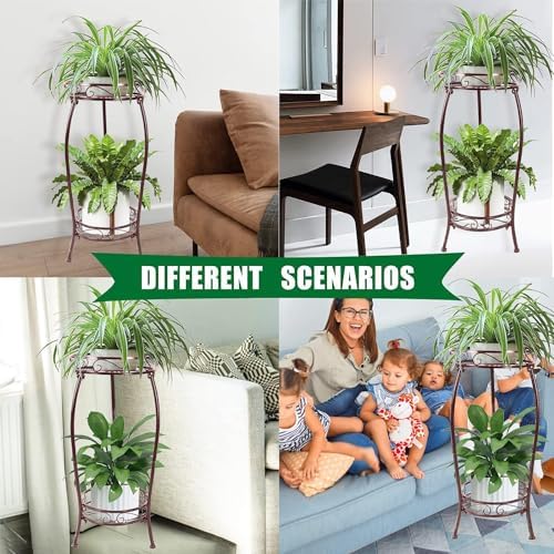 MOCORY Plant Stand Indoor Outdoor,2 Tier 27.1" Tall Metal Plant Shelf,Brown - Image 6