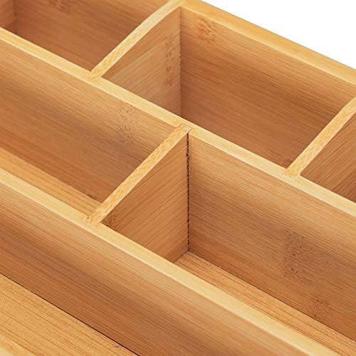 Relaxdays Desk Organiser with Drawer, 6 Compartments, Bamboo, Office Storage Box, H x W x D: 15 x 28 x 16.5 cm, Natural, Wood Composite, Pack of 1 - Image 7
