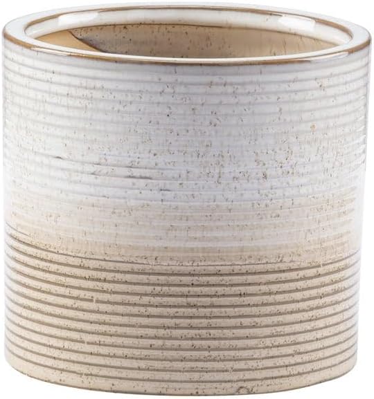 Napco Minimalist Scandinavian Ceramic Planter – Large 5.5 x 5.5 Inch White and Beige Ribbed Flower Pot | Modern Organic Decorative Planter for House Plants, Succulents & Herbs, Home or Office Décor by Napco