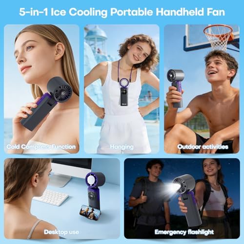 6000mAh Portable Handheld Fan with Ice Cooling, 199 Levels Stepless Speed, 20H Long Battery Life, 20000RPM Turbo Fan Rechargeable Personal Mini Fan for Travel, Outdoor, Makeup - Image 6