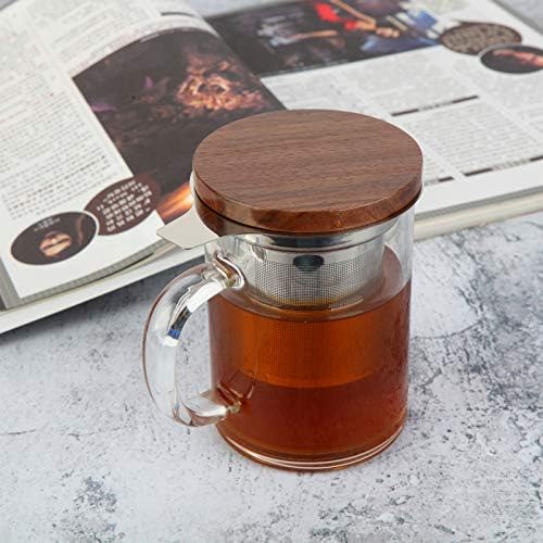 COMI Tea Cup with Infuser Walnut Lid&Handle, Glass Tea Cups with Wide Mouth Extra Large Capacity, Stainless Steel Tea Infuser Mug for Loose Leaf Tea Steeping(14oz/400ml) - Image 5