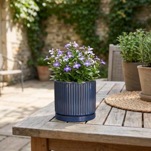 4 Inch Pots for Plants, Ceramic Plant Pots with Saucer, Retro Blue - Image 7