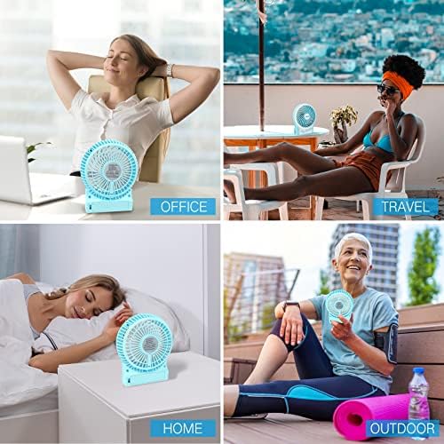efluky 3-Speed Mini Desk Fan with LED Light, Portable USB Fan Quiet for Home, Office, Travel, Camping, Outdoor, Indoor, 4.9-Inch,Blue - Image 6