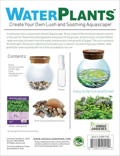 WaterPlants- Create Your Own Lush and Soothing Aquascape Terrarium Starter Kit, Indoor Plant Glass Globe Terrariums with Powerful 3 LED Light and Complete Supplies, Just Add Water! - Image 7