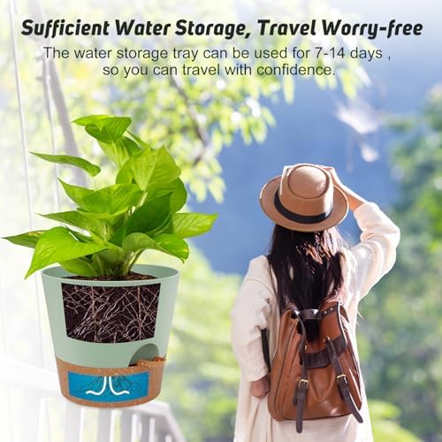 YNNICO 10-Inch Plant Pots, Self-Watering Planters with Drainage Holes & Saucers for Indoor and Outdoor Plants (2-Pack, Green) - Image 6