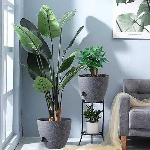 UOUZ 12inch 2Pack Large Self Watering Planters, Plastic Plant Pots with 60oZ Removable Deep Reservoir and Multi Mesh Drainage Holes for Indoor Outdoor Garden Plants and Flowers, Grey Speckles - Image 7