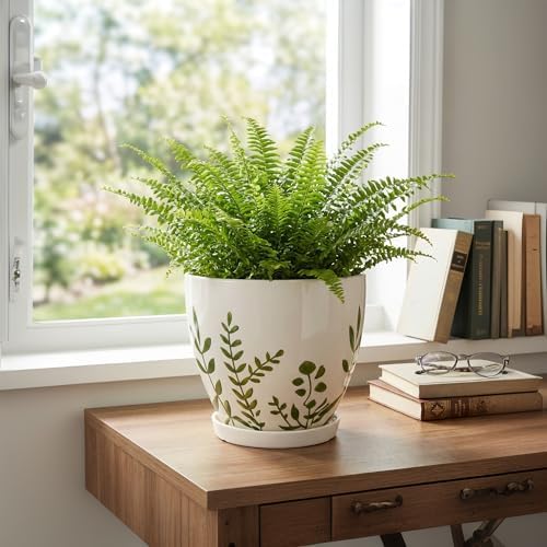 MPotTo Ceramic Pot for Plants 8.2 Inch - Indoor Plant Pot with Drainage Hole and Saucer, Decorative Boho Round Outdoor Planter, Gardening Gifts for Women Men, Room Patio Office Home Decor, White - Image 6