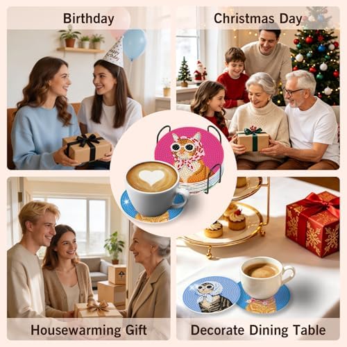Diamond Art Coasters Kit for Adults, 8PCS Funny Cat Coasters with Holder - Image 7