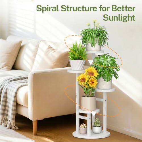iDavosic.ly 4 Tier Wood Plant Stand Indoor Outdoor Corner Tall Shelf, White - Image 7