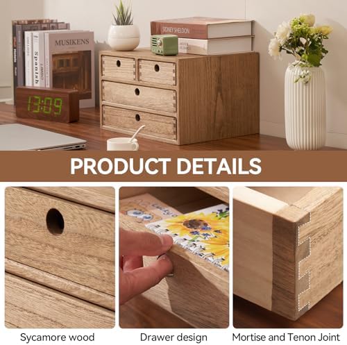 KIRIGEN Wood Desk Organizer with 4 Drawers, Desktop Storage, Brown 34-DBR - Image 6