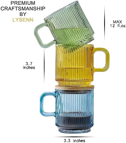 Lysenn Glass Coffee Mug with Lid - Premium Classical Vertical Stripes Glass Tea Cup - for Latte, Tea, Chocolate, Juice, Water - Lead-Free - Bamboo Lid - Lime Green - Image 7