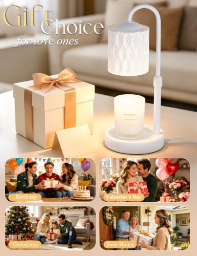Briever Dimmable Candle Warmer Lamp with Timer, Height Adjustable Electric Candle Wax Warmer, Birthday Gifts for Women Mom, House Warming Gifts New Home Decor, Solid Wood Base, Miracle White - Image 7