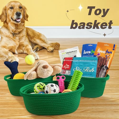 Pro Goleem Small Woven Basket with Gift Bags and Ribbons Durable Baskets for Gifts Empty Small Rope Basket for Storage 12"X 8" X 5" Baby Toy Baskets with Handles, Green - Image 7