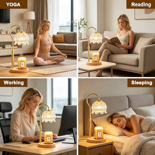 Dreamholder Electric Candle Warmer Lamp with Timer, Dimmable Candle Lamp with Adjustable Height, Glass Wax Melter for Jar Candles Wood Base Floral Home Decor Gifts for Women Mom, Natural Wood - Image 7