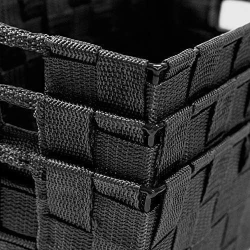 Woven Black Storage Baskets Shelf Tote Boxes Container, Durable Storage Organizer Bins with Built-in Handles for Bedroom, Office, Closet, Kids Room, Nursery, 3-Pack,11.4”x 6.5”x 4.5” - Image 6