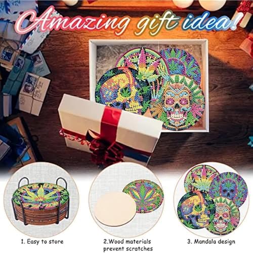 8 Pcs Leaf Diamond Art Coasters Kits, Diamond Painting Coasters Kits - Image 7