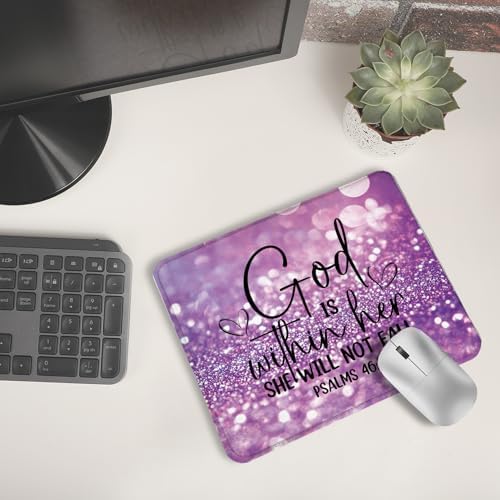 Purple Christian Mouse Pad, God is Within Her She Will Not Fall Bible Verse Mouse Pad for Wireless Mouse Computers Laptop Desk Accessories, Christian Gifts for Women, 9.5x7.9 Inch - Image 6