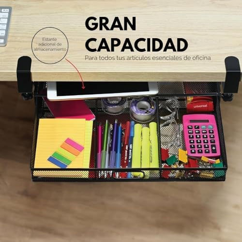 Under Desk Drawer Organizer Clamp-On, Mesh Metal Attachment, 1 Drawer Slide Out, On or Under Desk Organizer for Office Supplies & Home Essentials - Image 7