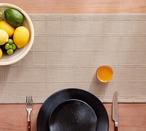 ZeeMart Linen Checked Farmhouse Table Runner, 13x36 Inches Taupe - Image 7