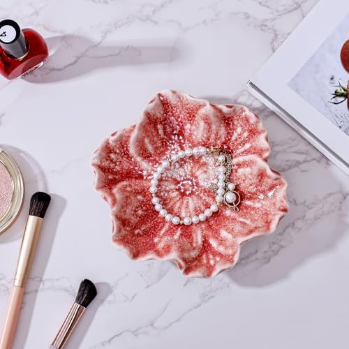 Ceramic Jewelry Dish - Petal Shaped Ring Holder & Key Bowl, Handcrafted Decorative Bowl for Vanity, Dresser, or Entryway, Cute Room Decor & Unique Gift for Women (Kiln Turned Pink) - Image 7