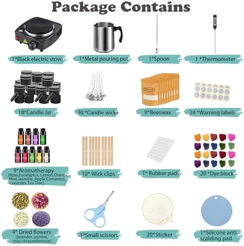 Haccah Complete Candle Making Kit with Wax Melter,Candle Making Supplies,DIY Arts&Crafts Kits Gift for Kids,Beginners,Adults,Including Soy Wax, Electronic Stove,Wicks,Rich Scents,Centering Devices,Et - Image 7