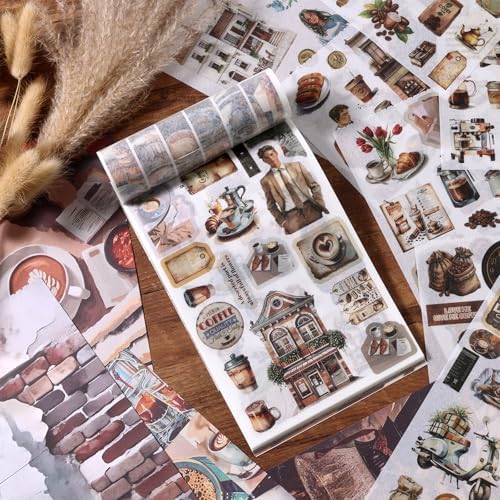 Scrapbooking Stickers - 500 Pre-Cut Washi Stickers & 20 Scrapbook Papers Coffee and People Sticker Books for journaling Scrapbooking Supplies - Image 6