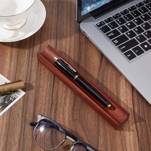 PLIGREAT Single Sapele Wood Pen Tray, Wooden Desk Pencil Organizer Holder Minimalist Single Pen Rest for Office Stationery Desk Decor Retro Home Bedroom Decoration, 7.87x1.18x0.79inch - Image 5
