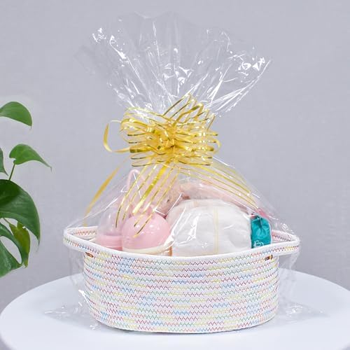 ABenkle Small Basket with Handles, Boho Decorative Rope Woven Dog Cat Toy Storage Bin Shelf Storage Organizer, Easter Christmas Gift Basket, 12"x8"x5" - Image 7