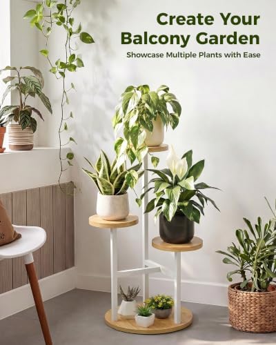Bamworld Plant Stand Indoor Wood Plant Stand 3 Tier White - Image 6