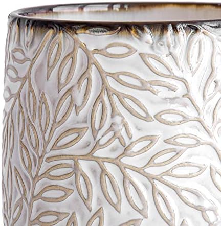 D'vine Dev Embossed Leaves Ceramic Planter, 6 in, Smoked White, 27-A-X-1 - Image 7