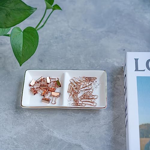 HANKOR Ceramic Jewelry Dish Tray, 2 Compartment Ring Dish, Decorative Trinket Tray for Rings, Earrings, Keys, Birthday Christmas Gifts, White - Image 4