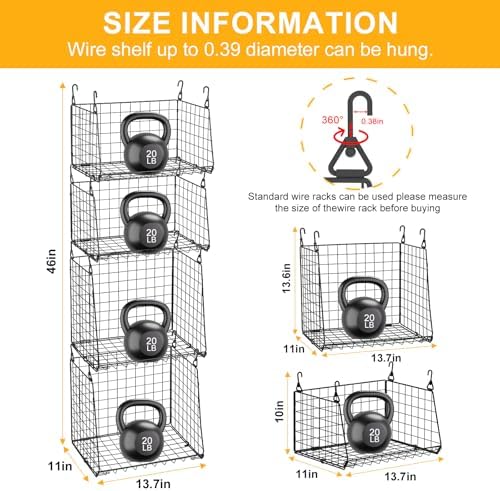 4-Pack Hanging Laundry Room Organizer:Foldable Laundry Room Organizaton Wire Basket with 360°Rotating Hooks Space Saving Over Washer and Dryer Shelves - Metal Laundry Basket Storage, Black Patent - Image 6