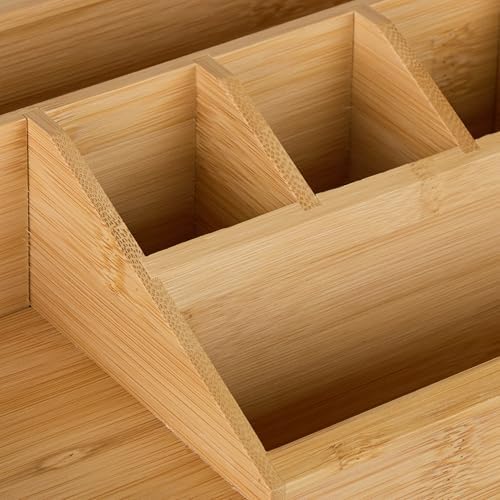 Relaxdays Desk Organiser with Drawer, 6 Compartments, Natural - Image 7