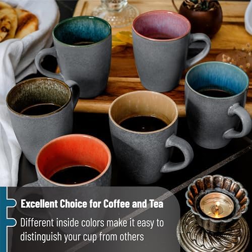 BTaT- Porcelain Coffee Mugs Set, 12 oz (350ml), 6 Pack, Ceramic Coffee Mugs, Matte Black Outside and Colorful Inside, Restaurant Cups for Tea, Cappuccino, Cocoa, Cereal, Mug Gift Set, Dishwasher Safe - Image 5