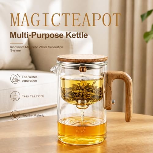 Magic Glass Teapot with Infuser, 24oz (700ml) Heat-Resist Boro Glass Brewer, Instant Water Separation & Clean-Press Leaf Removal, Perfect for Blooming & Loose Leaf Tea, Elegant Gift Box - Image 6