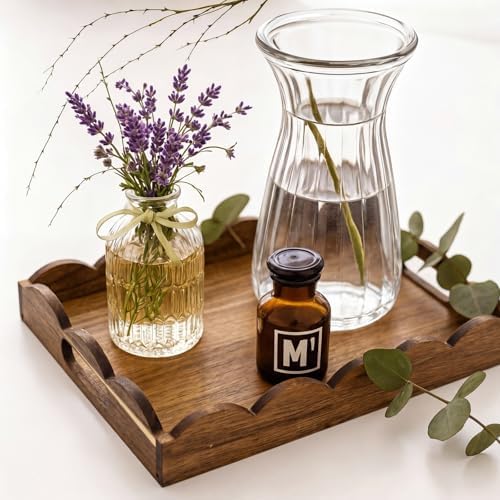 Sawysine 2 Pcs Wooden Scalloped Tray with Handles 10x14x2'', 8.7x12.6x2'' - Image 6