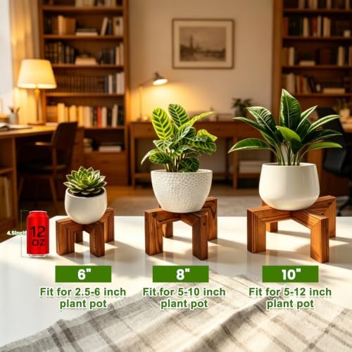 8" Walnut Wood Plant Stand, Mid Century Modern Pot Holder, Fits 2.5-8" Pots - Image 7