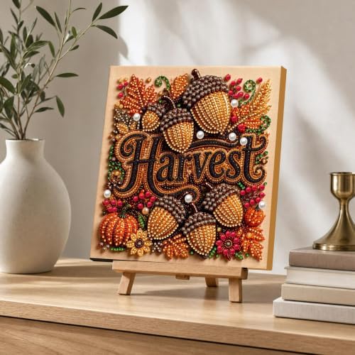 DIY Pearl Painting Kit for Adults, Autumn Harvest Fall Art with Wood Frame, 20x20cm Self-Adhesive Pearl Diamond Craft, Autumn Wall Decor Gift for Women, Beginners Relaxing Hobby Kit - Image 7