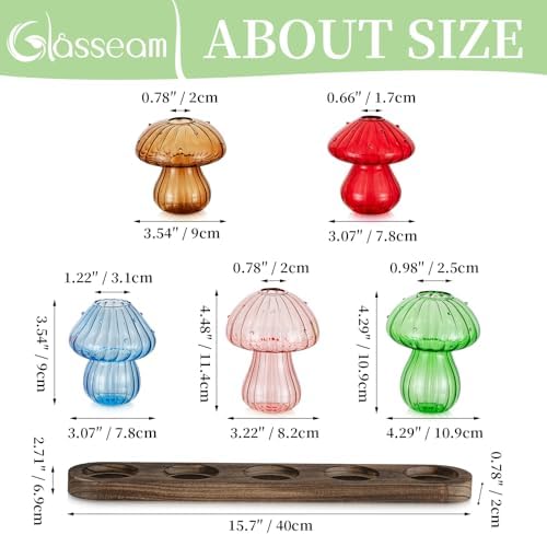 Glasseam Mushroom Glass Plant Propagation Station with Wooden Stand 5Pcs - Image 6
