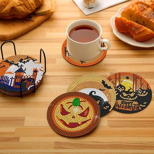 DOTSOPS 6 Pcs Halloween Diamond Art Kits for Adults Diamond Art Coasters - Image 7