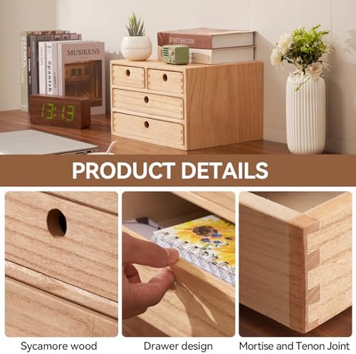 KIRIGEN Wood Desk Organizer with 4 Drawers, Desktop Storage, Natural 34-NA - Image 6