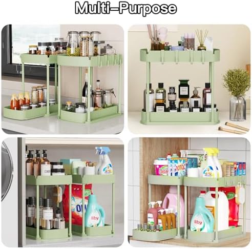 2 Packs Under Sink Pull-Out Storage Organizers, 14.8 Inches, Green - Image 6