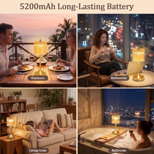 Cordless Table Lamp, Rechargeable Gold Glass Touch Lamp - Image 7