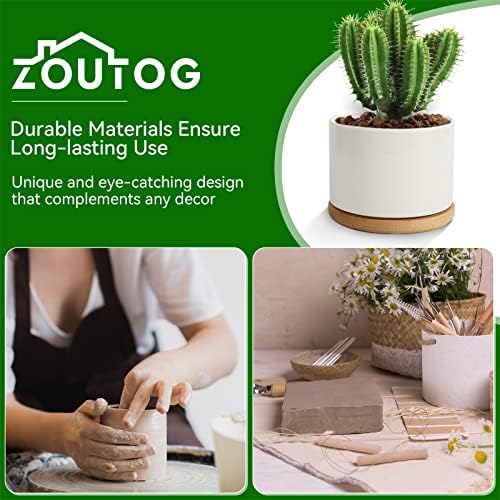 ZOUTOG 6 Pack 3.1" Ceramic Succulent Pots,White Planter with Drainage Tray - Image 6