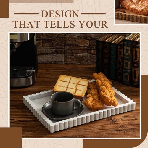 Lounsweer Wood Decorative Tray for Home Decor, 14'' x 10'' Wooden Serving Tray for Coffee Table Centerpiece Dining Kitchen Island Decoration Bathroom Counter Display (White Color,Pine) - Image 6
